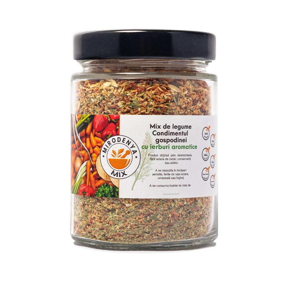 Mix de Legume cu Ierburi Aromatice Deshidratate la Borcan, Ingrediente Naturale pentru Supe, Tocănițe și Salate 120g